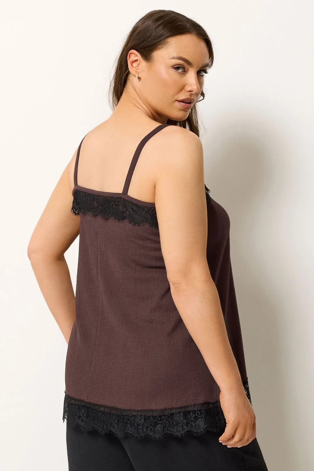 Yours Curve Chocolate Brown Lace Vest Top - 14 Image 3