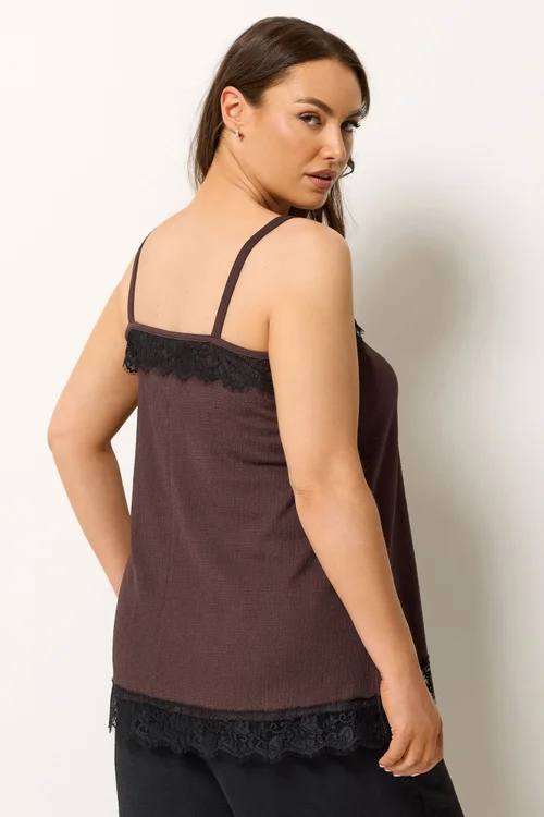 Yours Curve Chocolate Brown Lace Vest Top - 14 Image 3