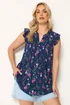 Yours Curve Navy Blue Floral Sleeveless Pintuck Top - 20 Image 1
