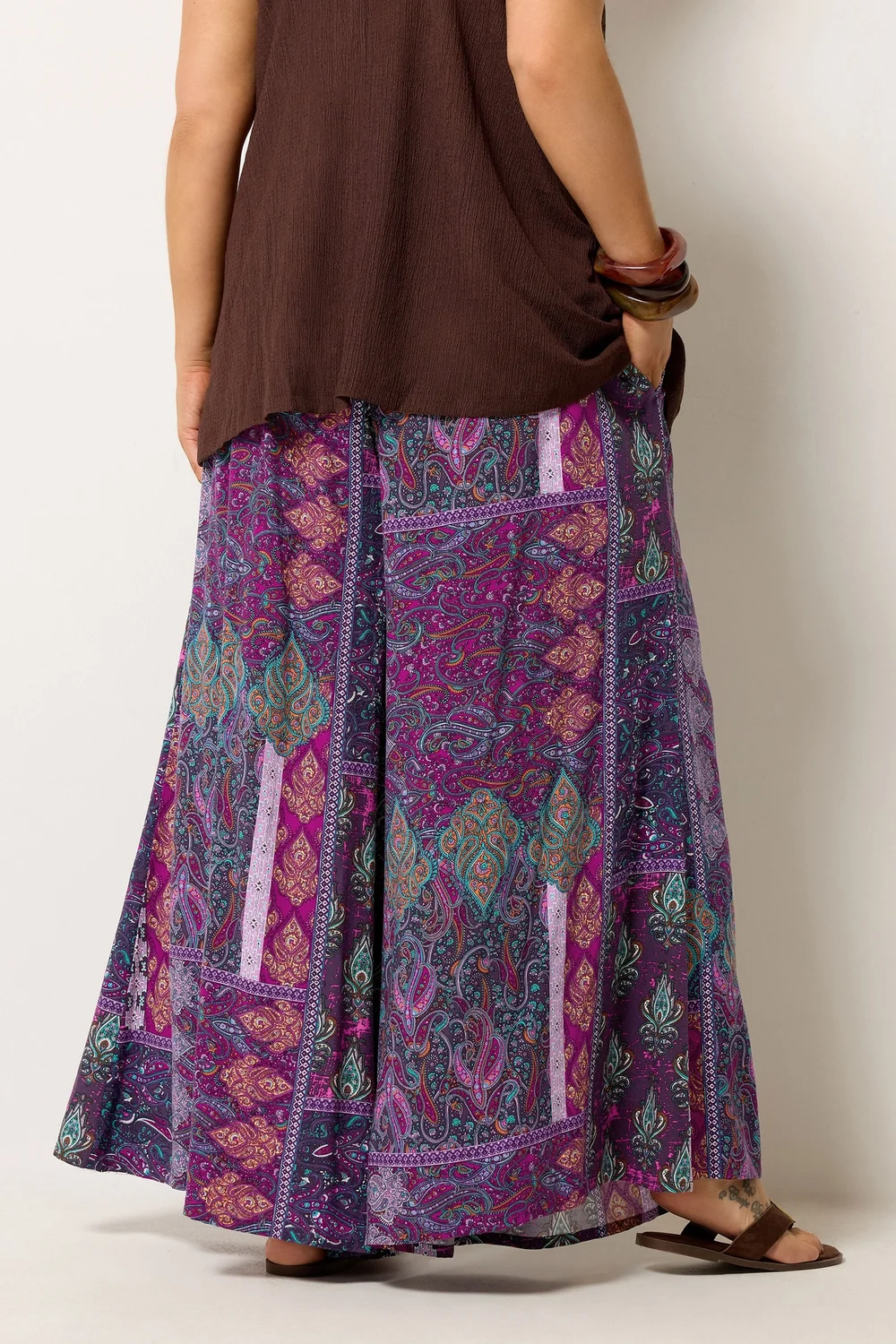 Yours Curve Purple Paisley Shirred Waist Trousers - 14/L28 Image 4