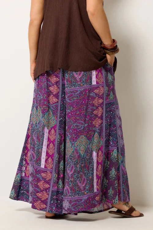 Yours Curve Purple Paisley Shirred Waist Trousers - 14/L28 Image 4