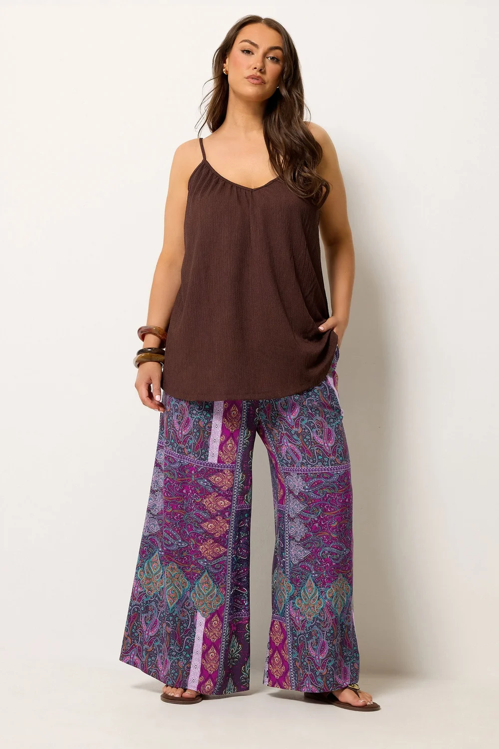 Yours Curve Purple Paisley Shirred Waist Trousers - 14/L28 Image 2