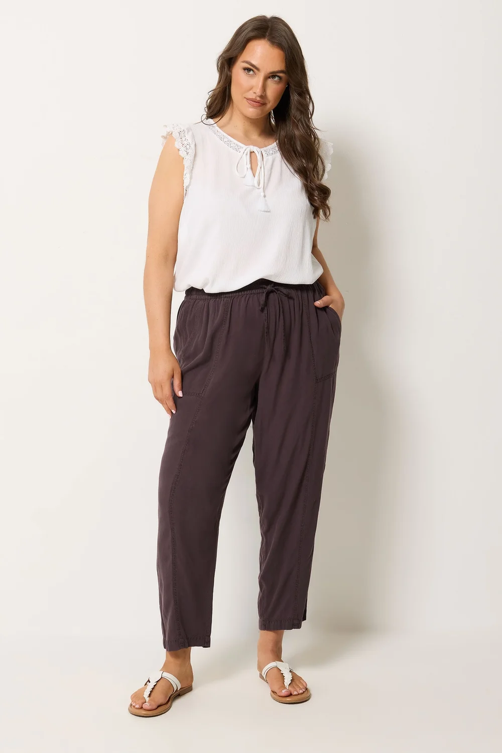 Yours Curve Purple Chambray Barrel Trousers - 18 Image 2