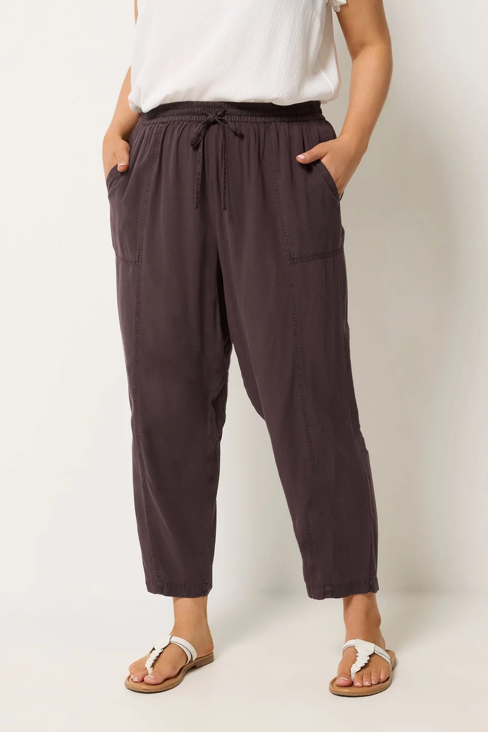Yours Curve Purple Chambray Barrel Trousers - 18 Image 1