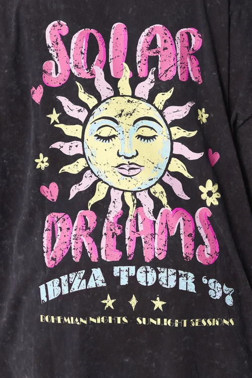 Yours Curve Grey Acid Wash 'Solar Dreams' T-Shirt - 22-24 Image 5