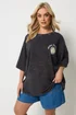 Yours Curve Grey Acid Wash 'Solar Dreams' T-Shirt - 22-24 Image 3