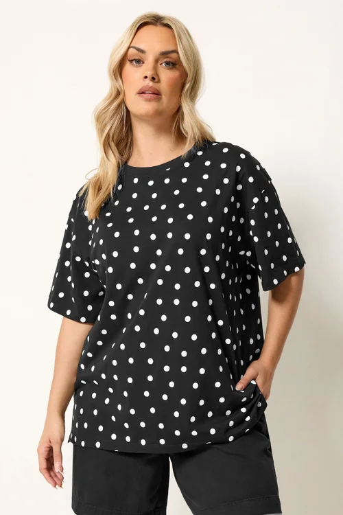 Yours Curve Black Spot Oversized T-Shirt - 18 Image 1