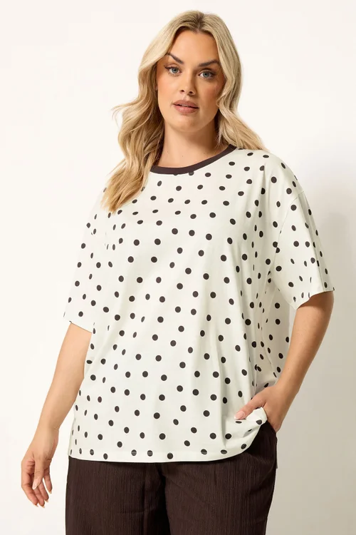 Yours Curve White Spot Oversized T-Shirt - 38-40 Image 1