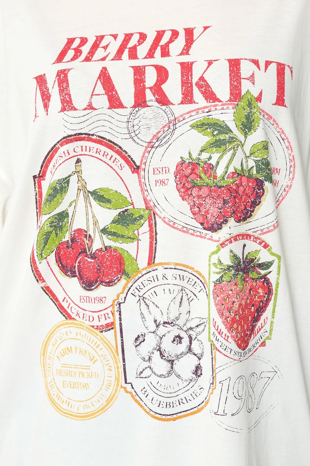 Yours Curve Ivory White 'Berry Market' Graphic T-Shirt - 22-24 Image 4