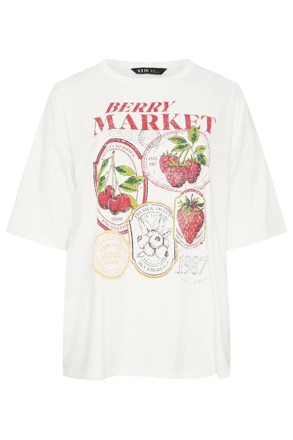 Yours Curve Ivory White 'Berry Market' Graphic T-Shirt - 22-24 Image 5