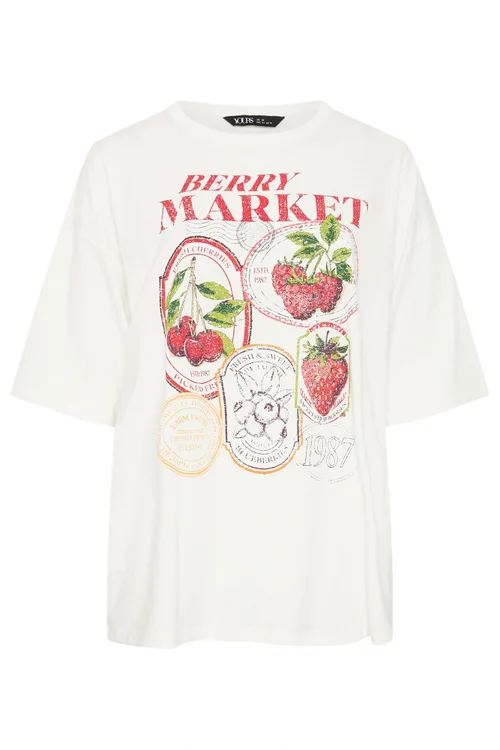 Yours Curve Ivory White 'Berry Market' Graphic T-Shirt - 22-24 Image 5