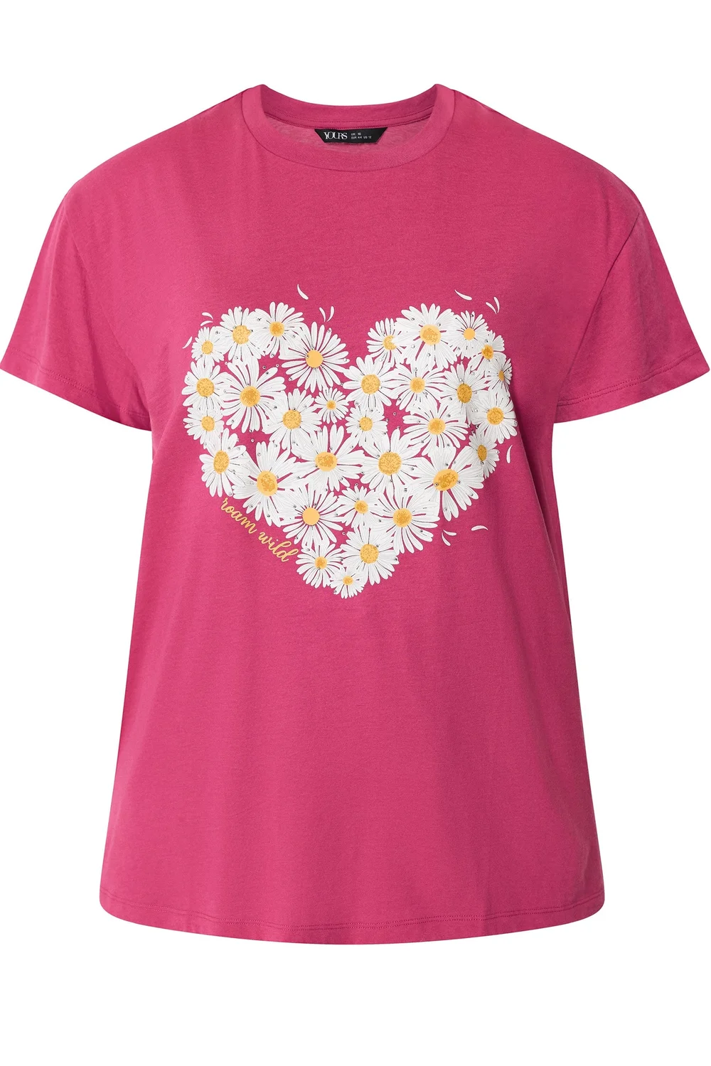 Yours Curve Dark Pink Daisy Heart Print T-Shirt - 34-36 Image 5