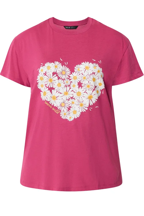 Yours Curve Dark Pink Daisy Heart Print T-Shirt - 34-36 Image 5
