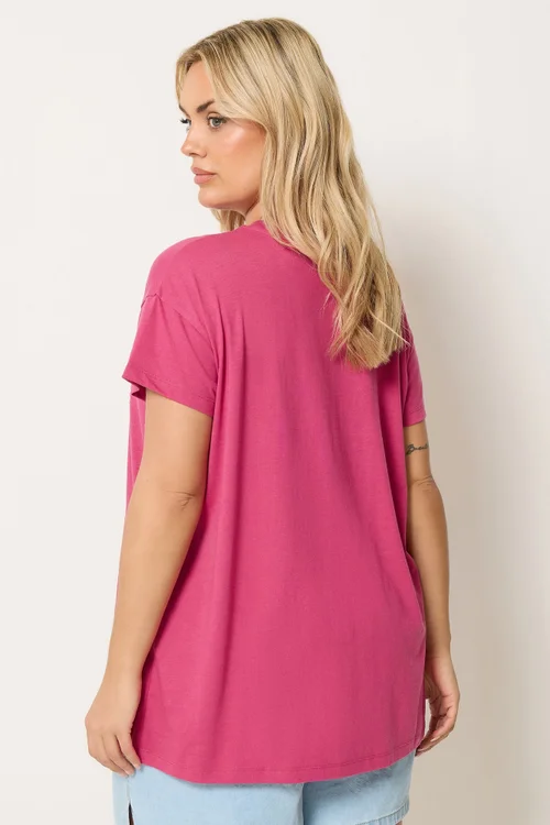 Yours Curve Dark Pink Daisy Heart Print T-Shirt - 34-36 Image 3