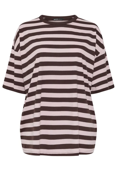 Yours Curve Chocolate Brown & Pink Boxy T-Shirt - 22-24 Image 5