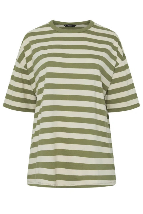 Yours Curve Khaki Green & Cream Boxy T-Shirt - 22-24 Image 5