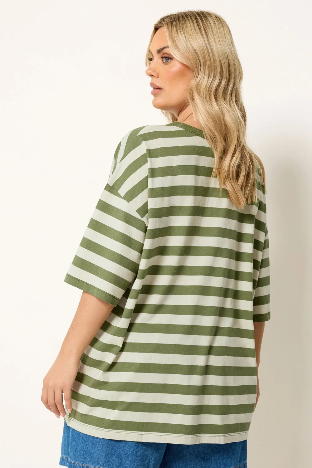 Yours Curve Khaki Green & Cream Boxy T-Shirt - 22-24 Image 3