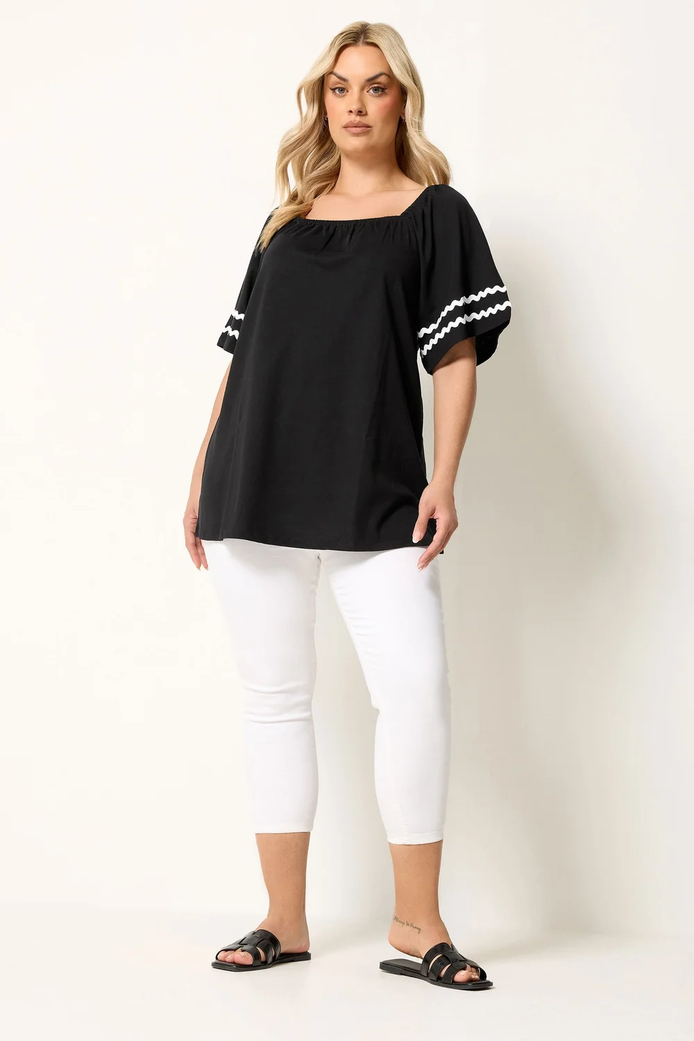 Yours Curve Black Contrast Trim Square Neck T-Shirt - 14 Image 2