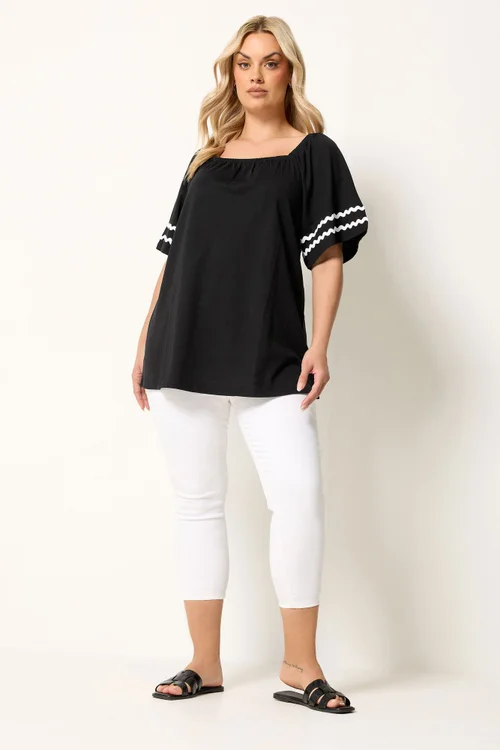 Yours Curve Black Contrast Trim Square Neck T-Shirt - 14 Image 2