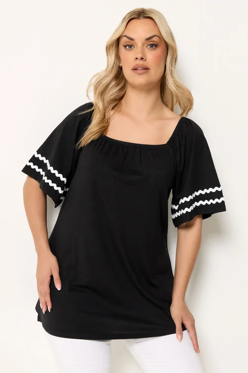 Yours Curve Black Contrast Trim Square Neck T-Shirt - 14 Image 1