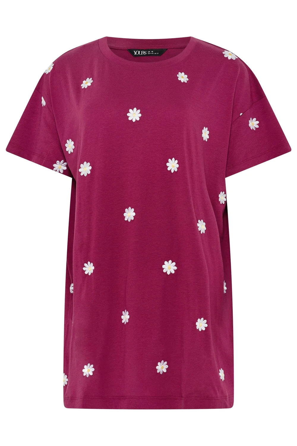 Yours Curve Pink Embroidered Daisy T-Shirt - 18 Image 5