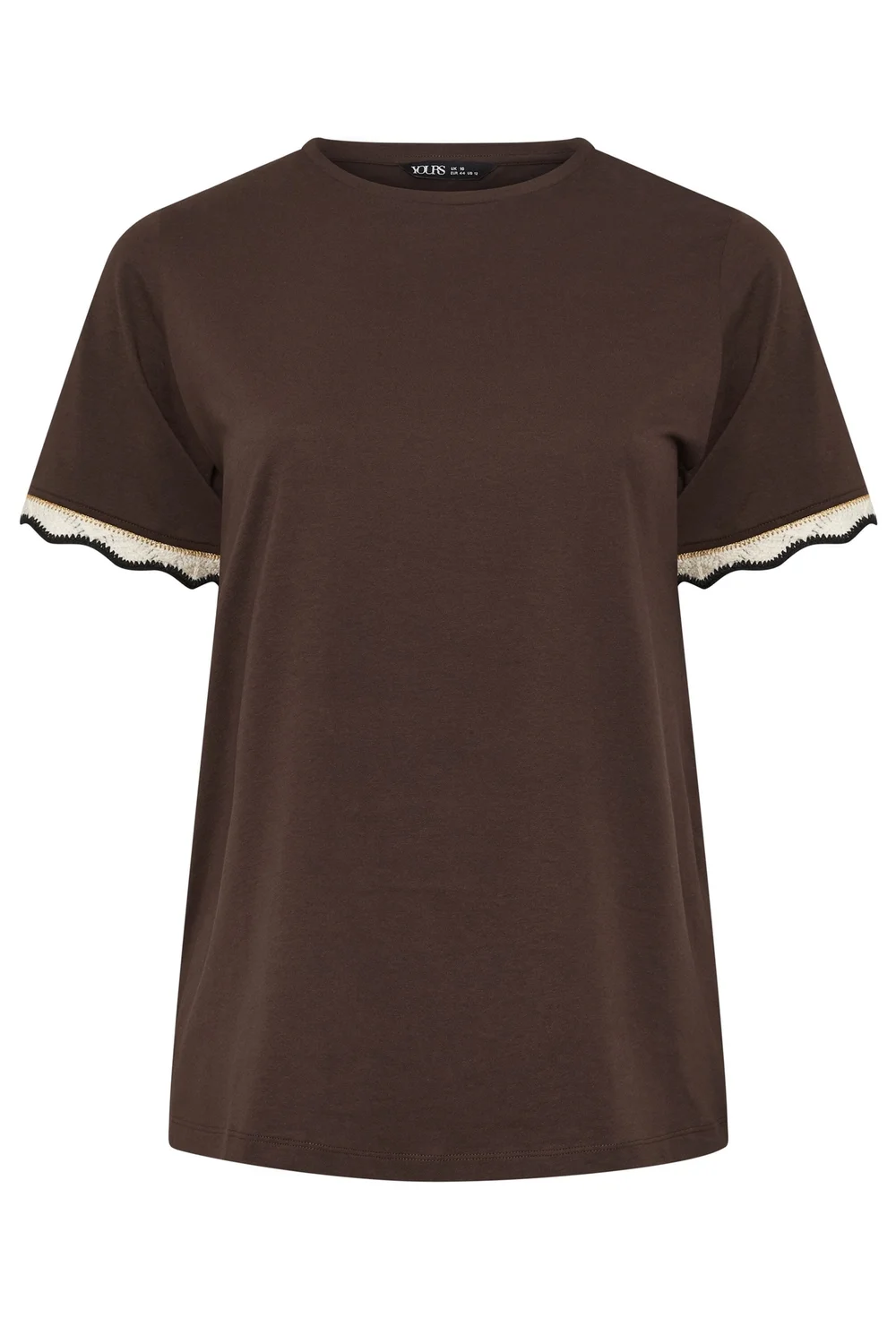 Yours Curve Chocolate Brown Metallic Crochet Trim T-Shirt - 38-40 Image 5