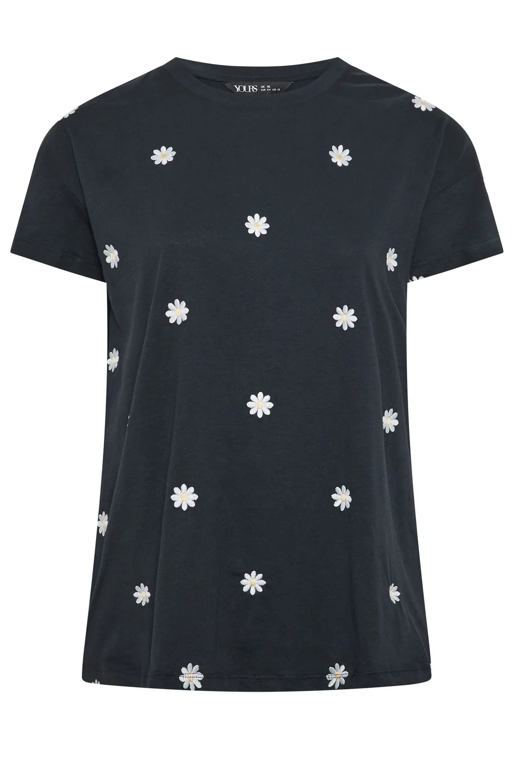 Yours Curve Navy Blue Embroidered Daisy T-Shirt - 30-32 Image 5