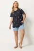 Yours Curve Navy Blue Embroidered Daisy T-Shirt - 30-32 Image 2