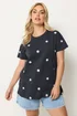 Yours Curve Navy Blue Embroidered Daisy T-Shirt - 30-32 Image 1