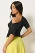 PixieGirl Petite Black Slash Neck Ruched T-Shirt - 14 Image 3