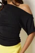 PixieGirl Petite Black Slash Neck Ruched T-Shirt - 14 Image 4