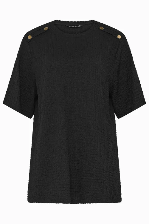 Yours Curve Black Button Detail Bubble Texture Top - 16 Image 5