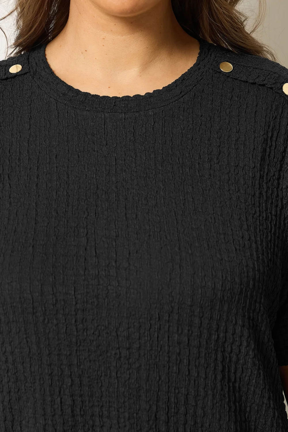 Yours Curve Black Button Detail Bubble Texture Top - 16 Image 4