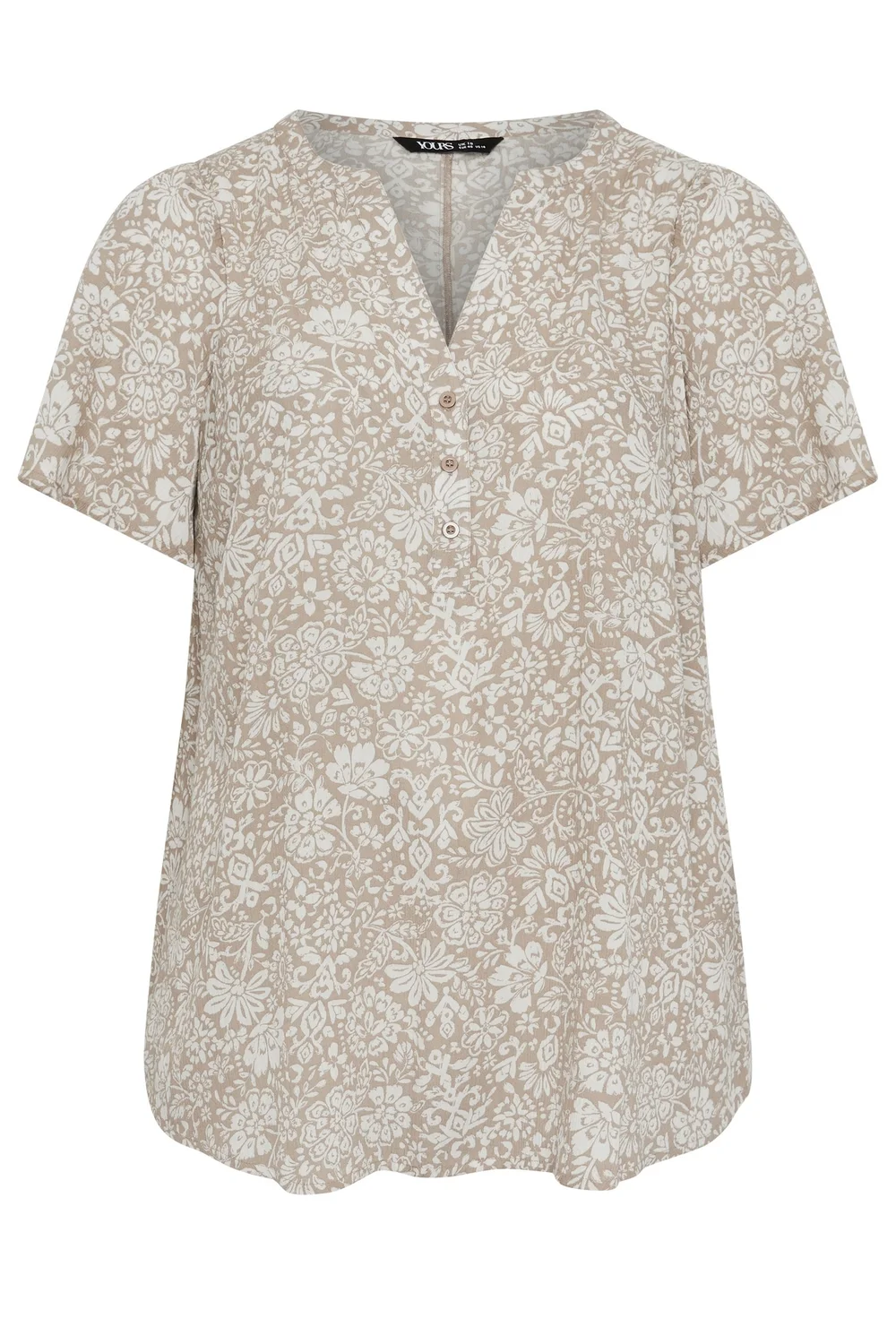 Yours Curve Natural Brown Floral Notch Neck Top - 16 Image 5