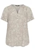 Yours Curve Natural Brown Floral Notch Neck Top - 16 Image 5
