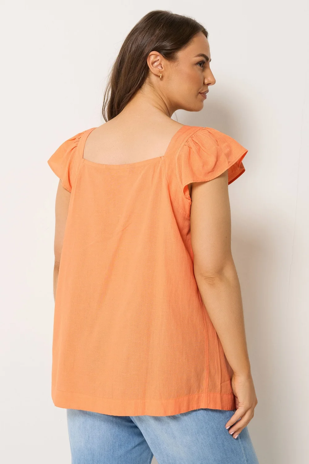 Yours Curve Orange Linen Cap Sleeve Top - 30-32 Image 3