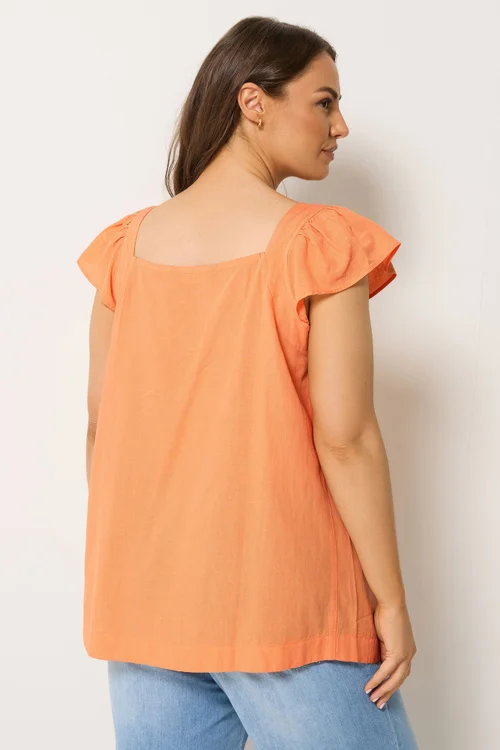 Yours Curve Orange Linen Cap Sleeve Top - 30-32 Image 3