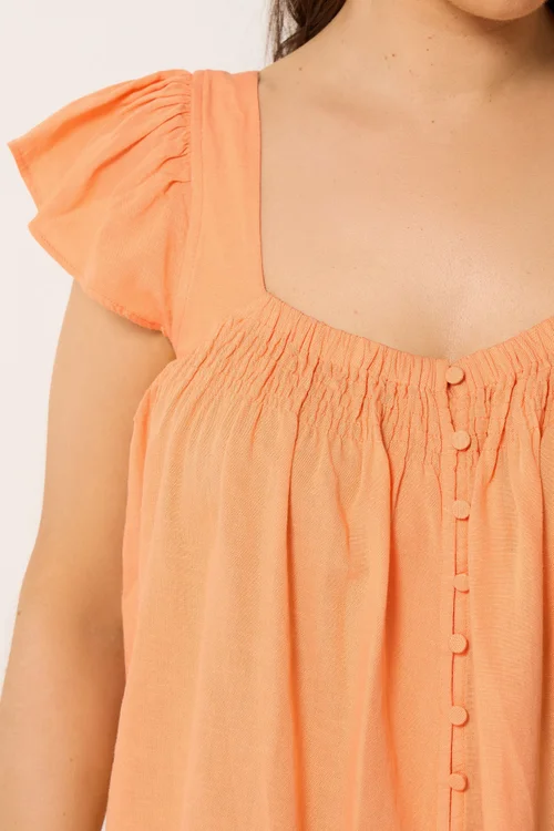 Yours Curve Orange Linen Cap Sleeve Top - 30-32 Image 4