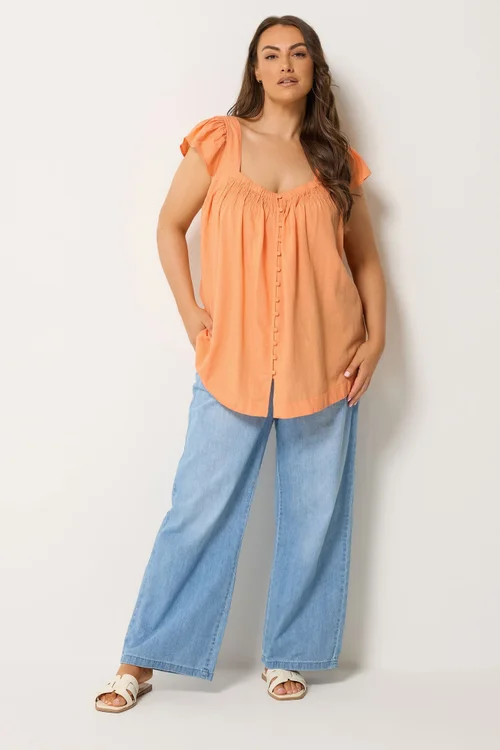Yours Curve Orange Linen Cap Sleeve Top - 30-32 Image 2