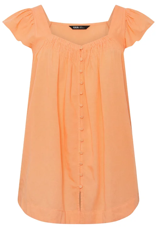 Yours Curve Orange Linen Cap Sleeve Top - 30-32 Image 5