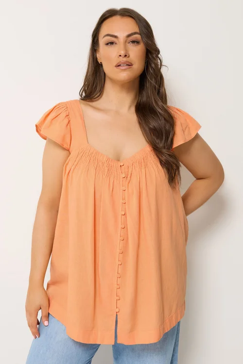 Yours Curve Orange Linen Cap Sleeve Top - 30-32 Image 1