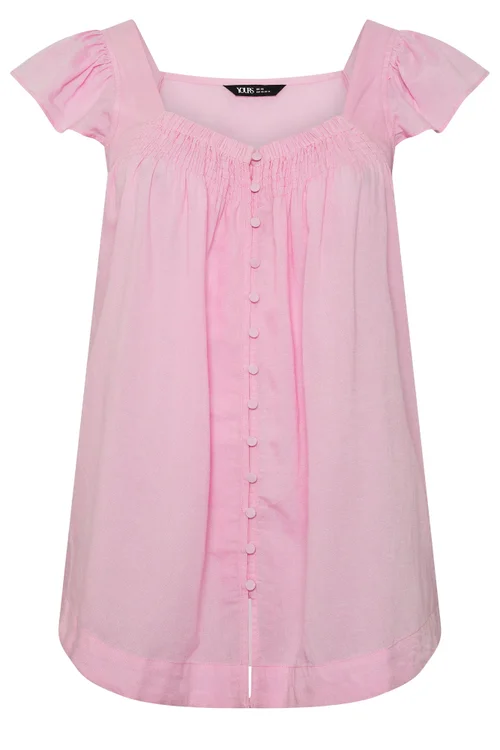 Yours Curve Pink Linen Cap Sleeve Top - 30-32 Image 5