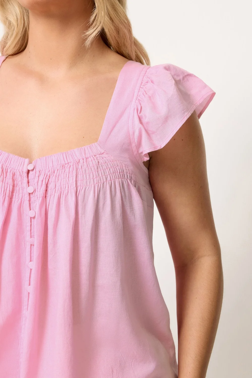 Yours Curve Pink Linen Cap Sleeve Top - 30-32 Image 4