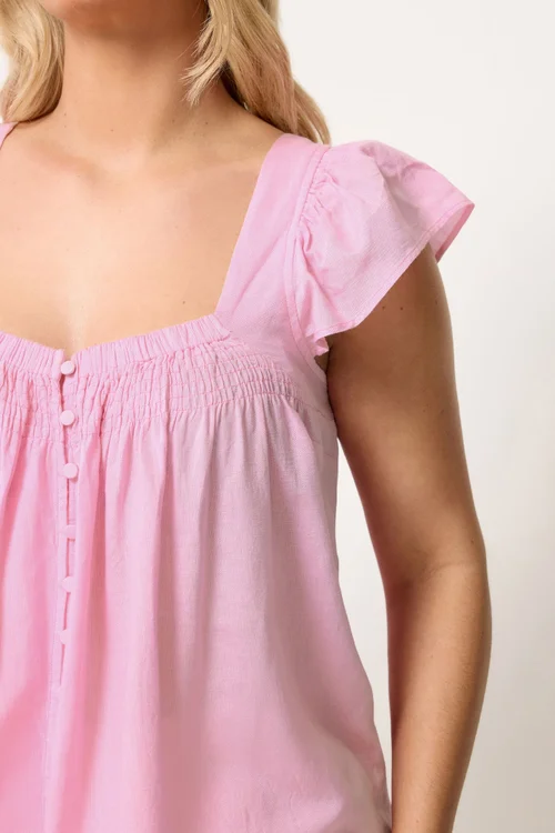Yours Curve Pink Linen Cap Sleeve Top - 30-32 Image 4