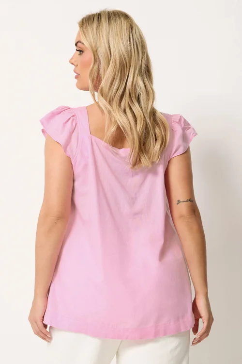 Yours Curve Pink Linen Cap Sleeve Top - 30-32 Image 3