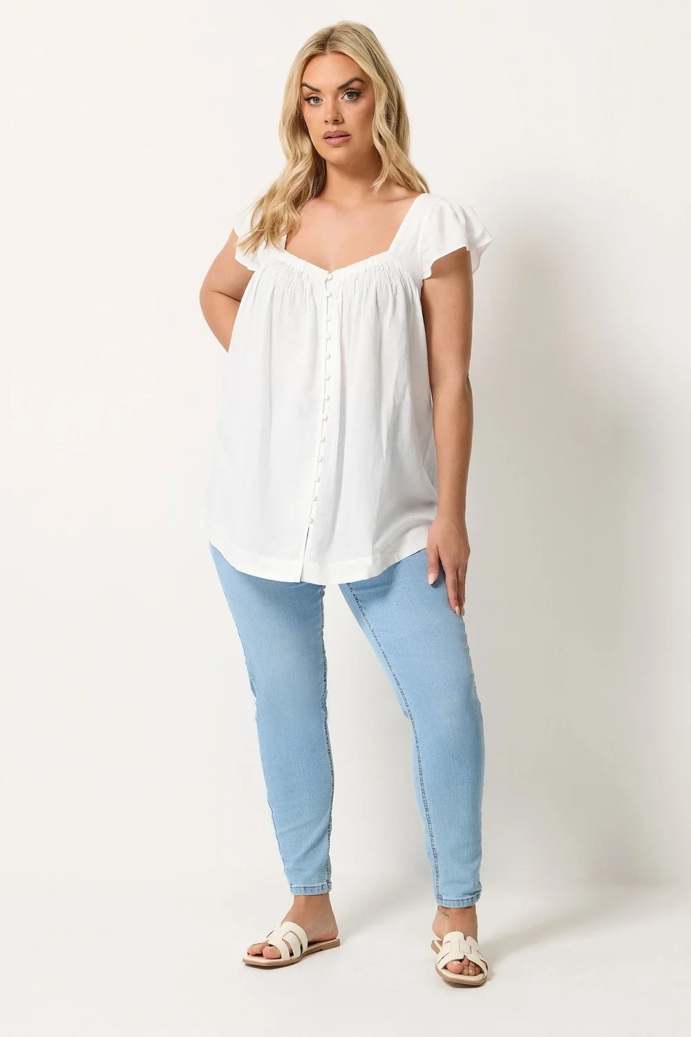 Yours Curve White Linen Cap Sleeve Top - 16 Image 2