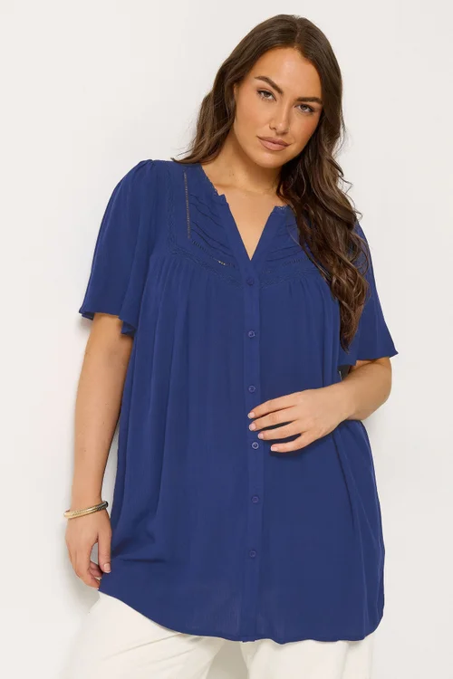 Yours Curve Navy Blue Button Through Blouse - 22-24 Image 1
