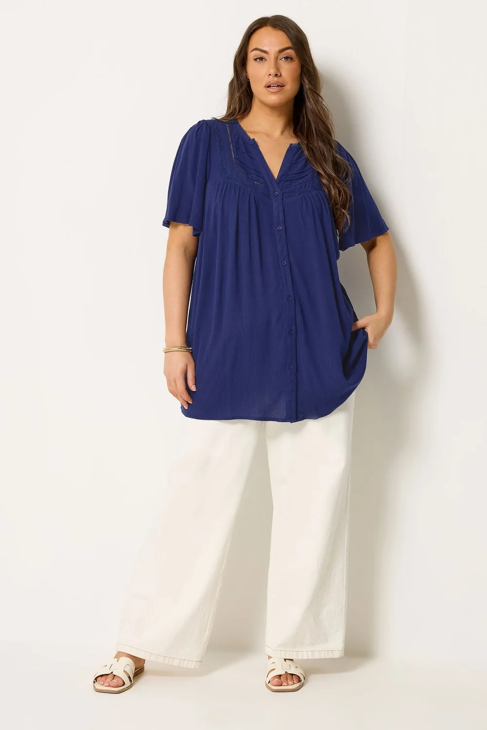 Yours Curve Navy Blue Button Through Blouse - 22-24 Image 2