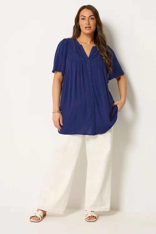 Yours Curve Navy Blue Button Through Blouse - 22-24 Image 2