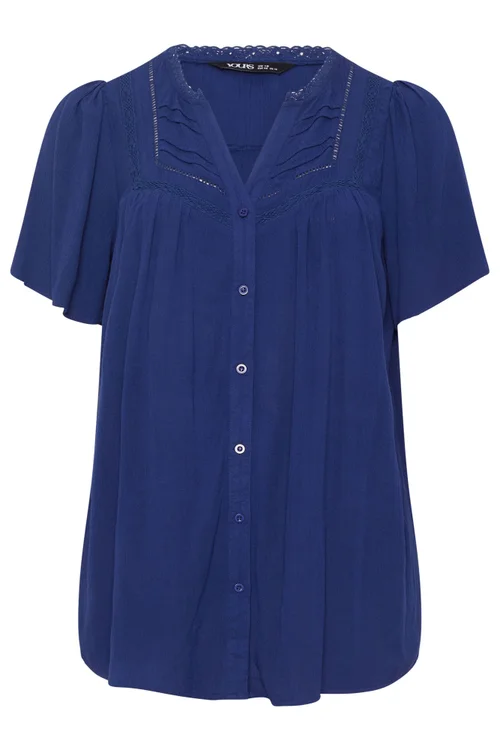 Yours Curve Navy Blue Button Through Blouse - 22-24 Image 5